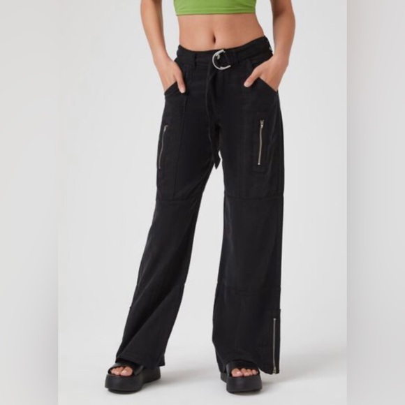 Forever 21 Pants - Black Utility Wide Leg Belted Pants